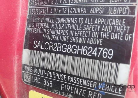 2016 Land Rover Discovery Sport Hse from USA, damaged, VIN SALCR2BG8GH624769